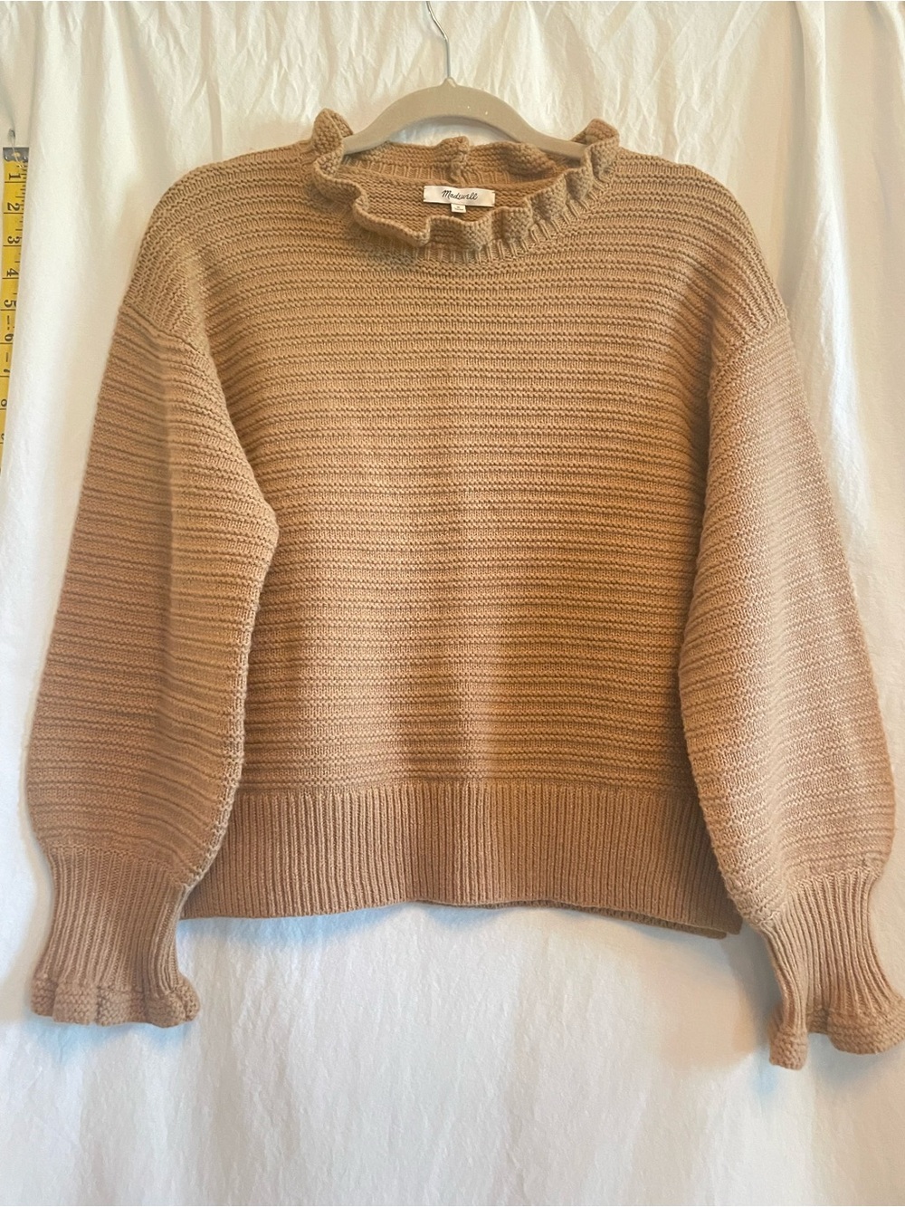 Madewell Camel Ruffle-Trim Crewneck Sweatersz-M